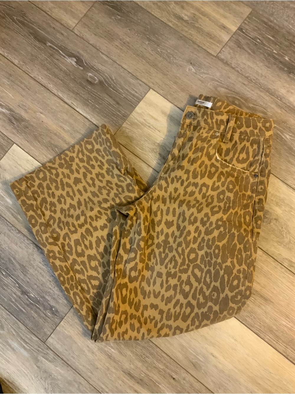 Leopard-Print Wide-Leg Jeans in Mustard